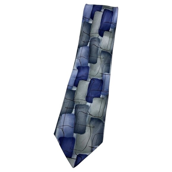 NEW J. GARCIA Men's 100% Silk Necktie DESIGNER Tie Blue Gray Art W:3.2"